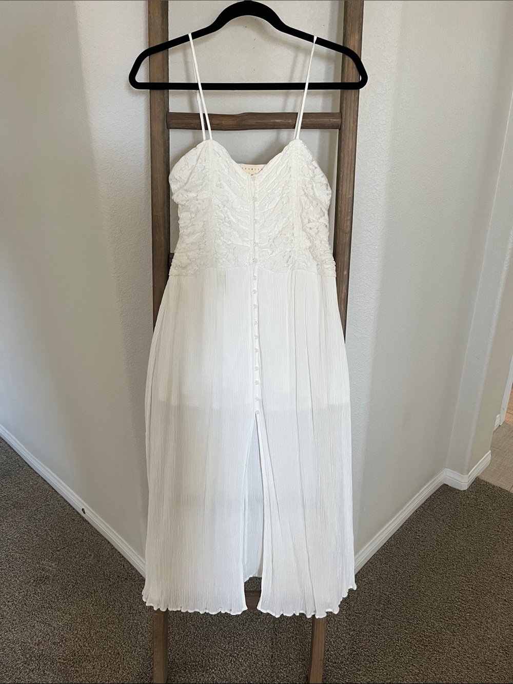 White Spaghetti Strap Lace Bodice Maxi Dress